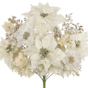 NWT Glittery Poinsettia Artificial Bush Ashland 19" Champage Poinsettia